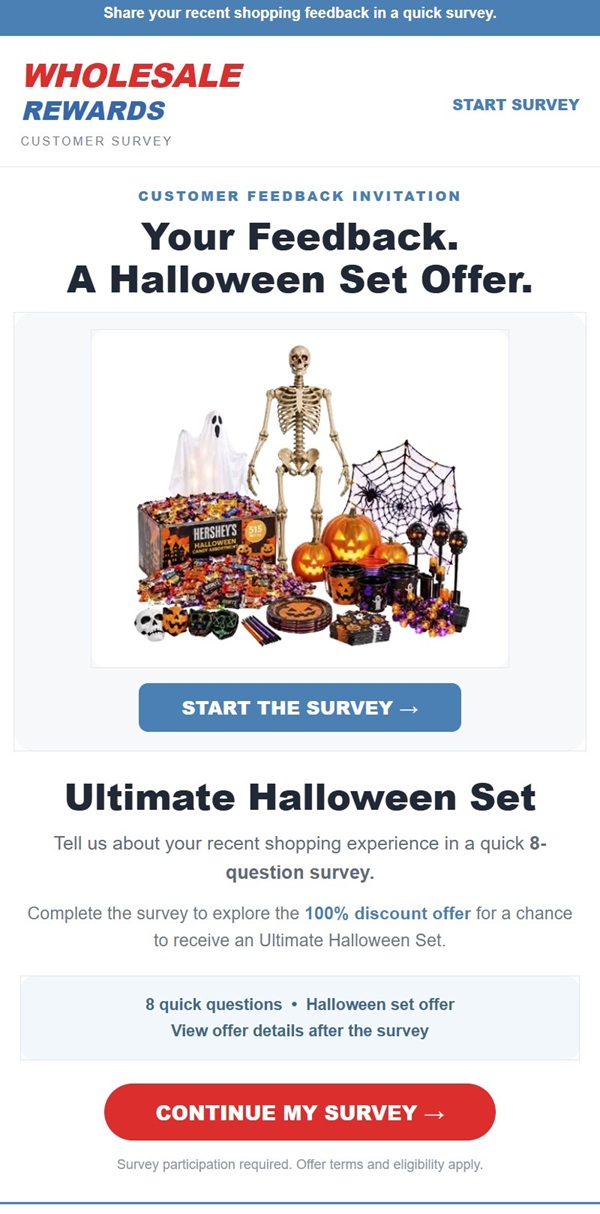 Wholesale Rewards Customer Survey - Your Feedback. A Halloween Set Offer. Ultimate Halloween Set